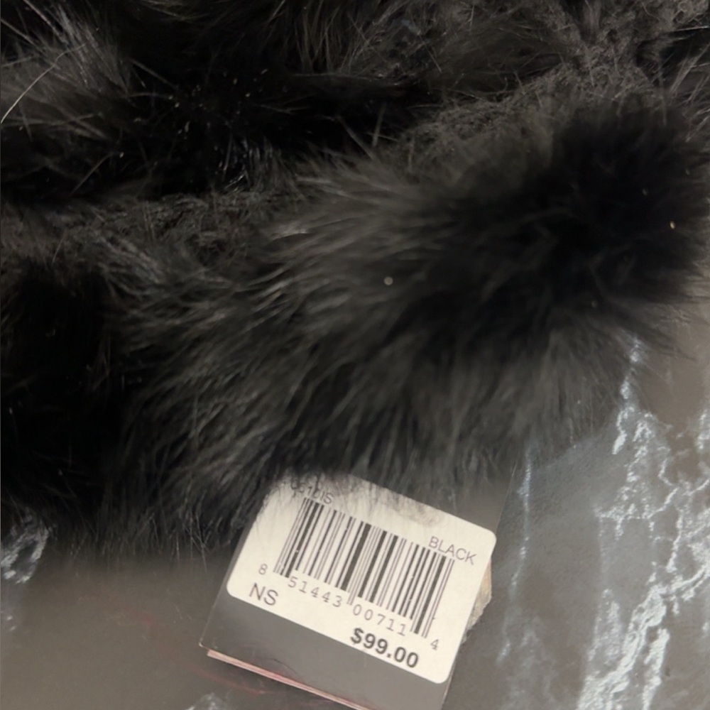 Marcus Adler 100% Rabbit Fur Ruffle Infinity Scarf Wrap BLACK AUTHENTIC NWT - Picture 5 of 8